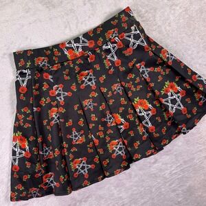 Body Rage Women Skirt Size Large Black Red Pentagram Rose Pleated Gothic Mini